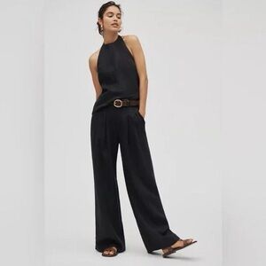Anthropologie NWT Avery Linen Pleated Wide-Leg Trousers, Maeve, Black, Size 10P